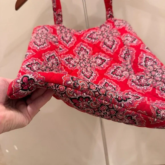 Rare Vera Bradley Tote Bag Retired Frankly Scarlet Red Black Paisley Pattern - Picture 5 of 9